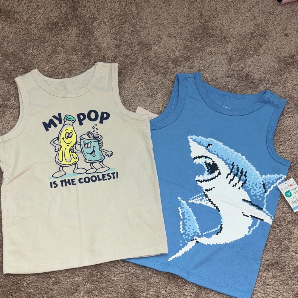 Kids Sleeveless Tank Tops - Cream and Blue (2pc bundle)